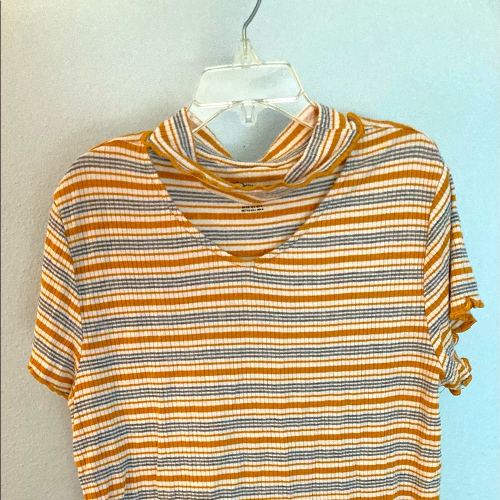 Yellow, grey and white striped top, girls (10-12)
